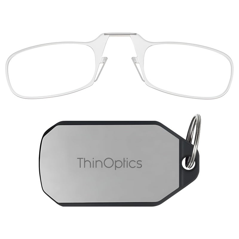 نظارات قراءة ThinOptics 1.50 بإطارات شفافة مع علبة مفاتيح - نظارات مستطيلة قابلة للطي - مشبك على الأنف - قوة 1.50 مع تقنية Flex-Fit